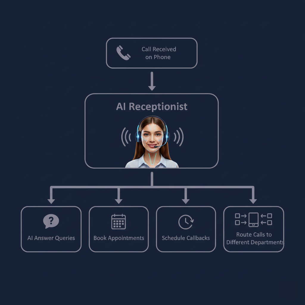 AI Receptionist workflow showing complete call processing system